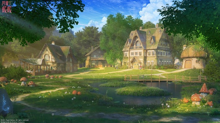 ArseniXC, artwork, digital art, house, trees