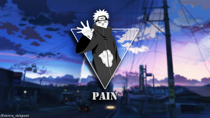 Pain (Naruto Shippuden), picture-in-picture, anime, power lines, triangle, anime boys, sky