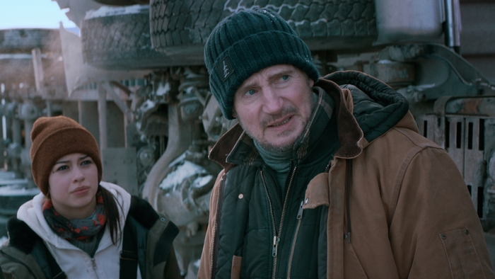 Liam Neeson and Amber Midthunder in The Ice Road