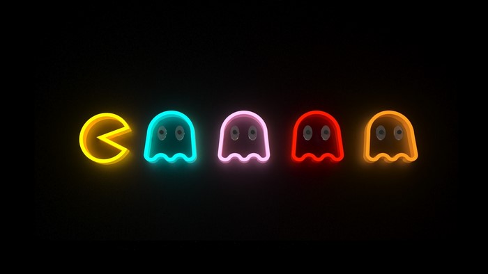 Neon Pacman and Ghosts Retro Arcade Art