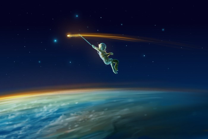 fantasy art, shooting stars, artwork, space, astronaut