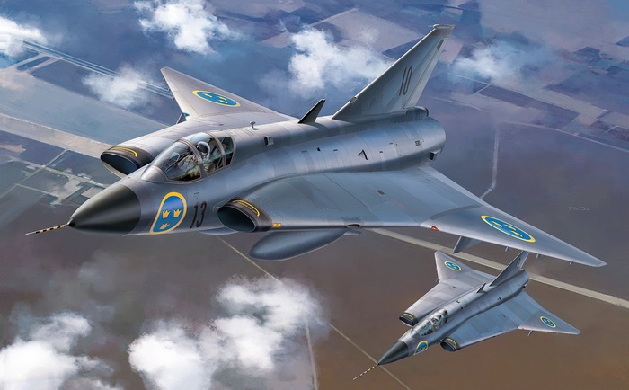 Saab 35 Draken Jet Fighter in Flight
