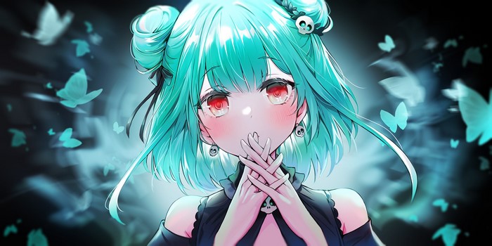 cyan, anime, Uruha Rushia, Hololive, anime girls, cyan hair