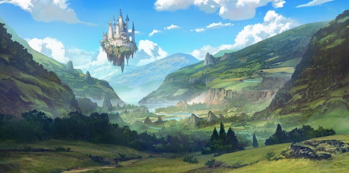 mountains, digital art, castle, fantasy architecture, artwork, nature
