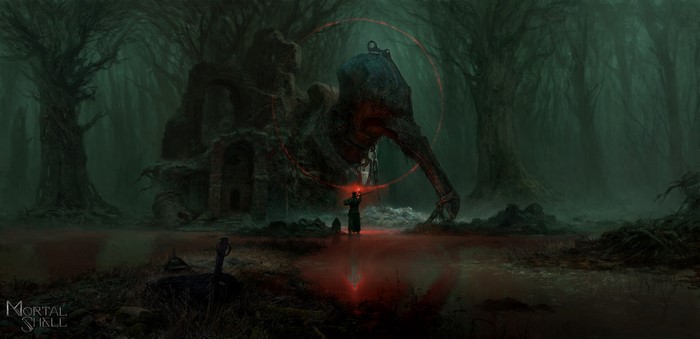 sword, digital art, fantasy art, trees, Mortal Shell, Artem Demura, forest, boat, concept art, dark