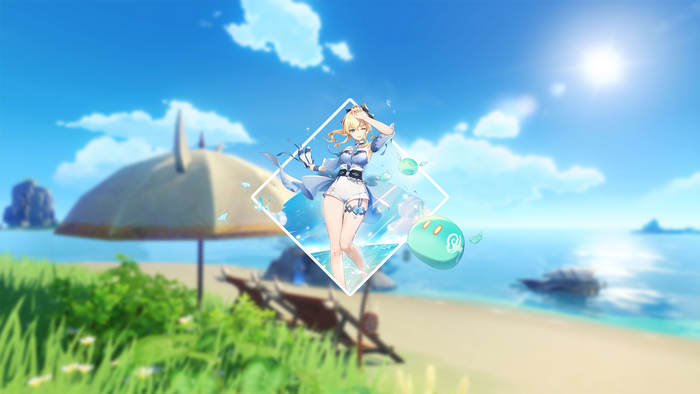 anime, picture-in-picture, simple, Genshin Impact, anime girls, beach, sea, Jean (Genshin Impact)