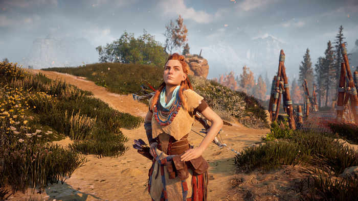 video games, screen shot, redhead, guerrilla games, video game girls, Horizon: Zero Dawn, Aloy (Horizon: Zero Dawn)