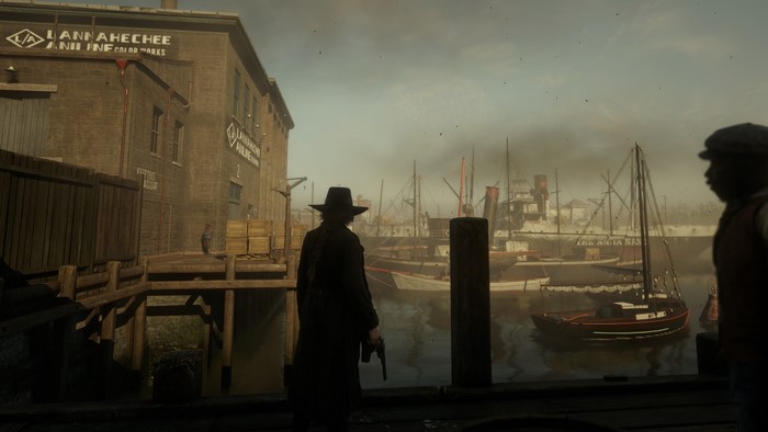 coats, noir, Red Dead Redemption, pier, Red Dead Redemption 2, revolver, western