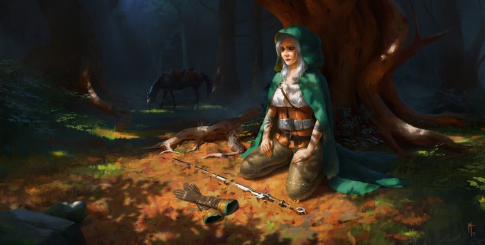 sitting, Cirilla Fiona Elen Riannon, video game characters, The Witcher, video game art, drawing, video games, The Witcher 3: Wild Hunt, ArtStation, fan art, video game girls, meditation, Luis Medina, digital art