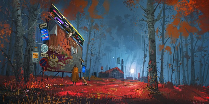 fox, Ismail Inceoglu, map, ArtStation, landscape, digital art, tree bark, drawing