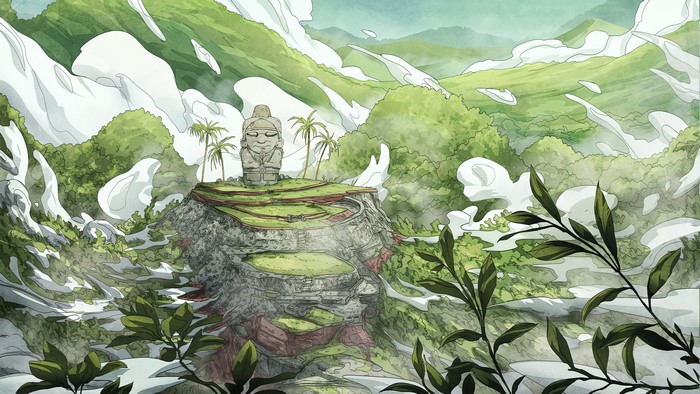 4K, fantasy art, digital art, hills, grass, Christian Benavides, statue, clouds