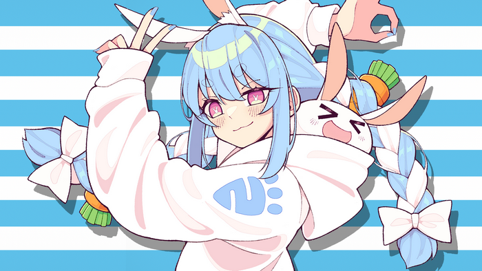 hoods, animal ears, carrot, Hololive, anime girls, Virtual Youtuber, blue hair, symbol-shaped pupils, pink eyes, Nousagi, bunny girl, Usada Pekora