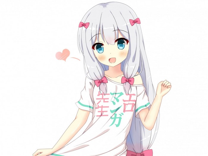 Eromanga-sensei, smile, Izumi Sagiri, blue eyes, anime girls, gray hair