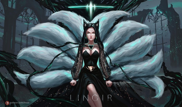 Linoir Art, fan art, game art, game characters, digital art, Ahri (League of Legends)