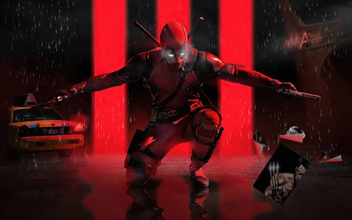 4K, Deadpool, movie characters, antiheroes, gun, vehicle, weapon