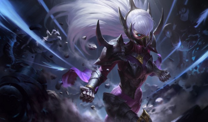 fantasy art, rocks, drawing, mask, silver hair, blue eyes, armored, Heonhwa Choe, aqua hair, fighting, angry, fantasy armor, fantasy girl, women, fist, spikes