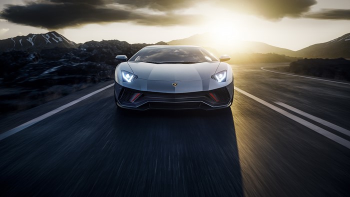 4K, Lamborghini Aventador LP-780-4, sunset, motion blur, vehicle, road, silver cars, Lamborghini, Italian Supercars, supercars