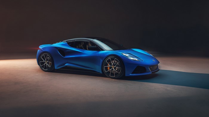 4K, Lotus Emira, car, sports car, blue cars, vehicle, Lotus, spotlights