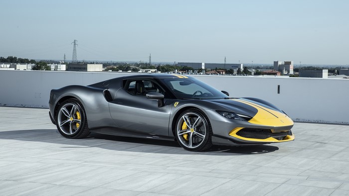 Ferrari 296 GTB 4K Supercar in Grey and Yellow