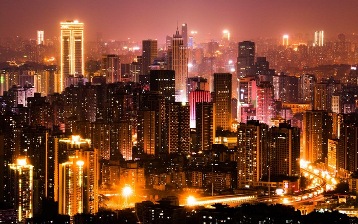 4K, city lights, China, chinese city