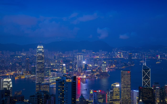 4K, China, Hong Kong, city lights