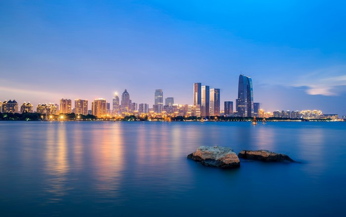 Asia, sky, city lights, water, China, cityscape