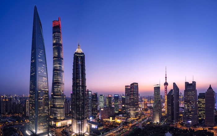 Shanghai Skyline with Oriental Pearl TV Tower at Night