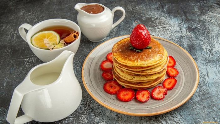 pancakes, berries, fruit, food, sweets, strawberries