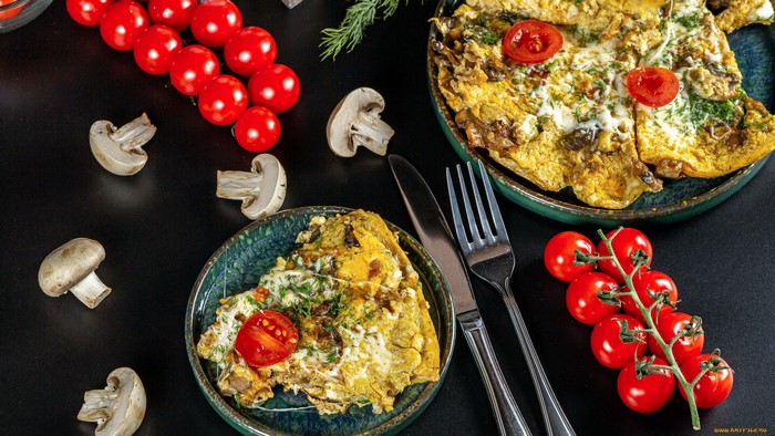 vegetables, mushroom, omelete, food, tomatoes