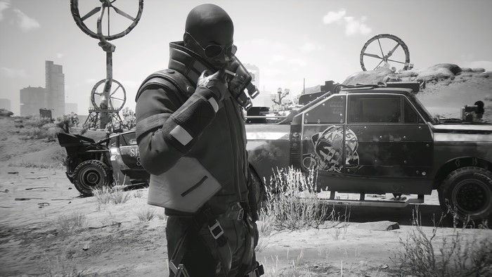4K, video games, CD Projekt RED, video game characters, vehicle, low saturation, cyberpunk, Cyberpunk 2077, screen shot