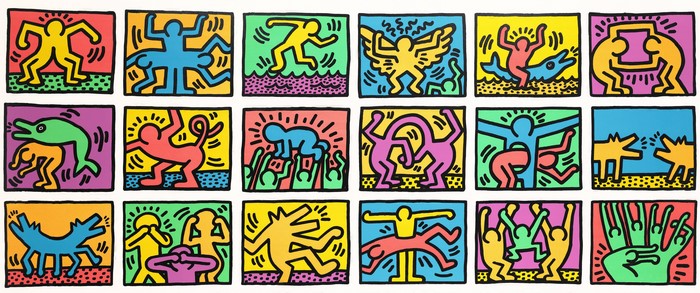 4K, drawing, Keith Haring, pop art, fabric, acrylic