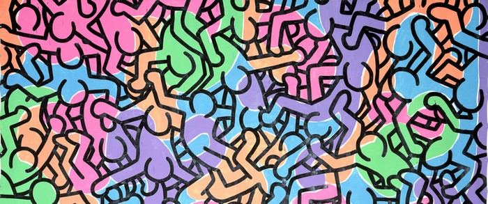 4K, pop art, oil painting, Keith Haring, fabric, drawing, acrylic