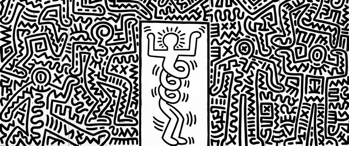 4K, Keith Haring, pop art, drawing, acrylic, fabric, cotton