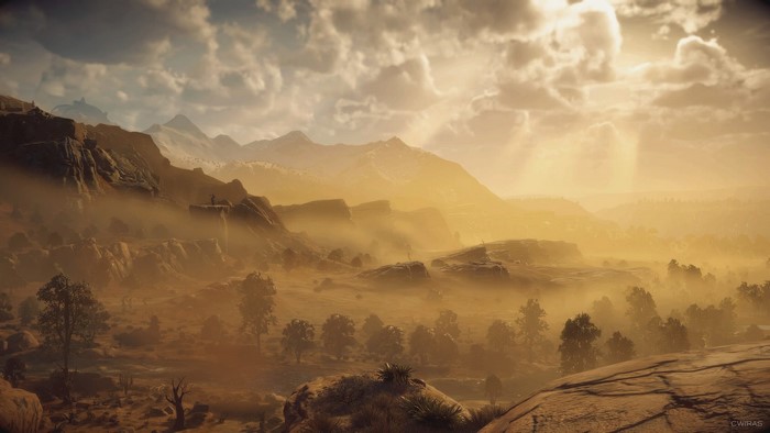 video games, yellow, guerrilla games, video game art, landscape, Sony, PlayStation, desert, screen shot, Horizon: Zero Dawn, PlayStation 4