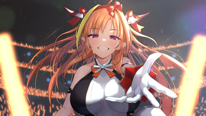 4K, redhead, horns, Sora Shitatoge, dragon girl, anime, grin, artwork, Hololive, Kiryu Coco, pink eyes, Virtual Youtuber, pointy ears, anime girls