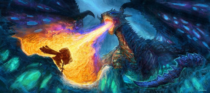 digital art, fantasy art, Yuliya Zabelina, fire, ice, dragon