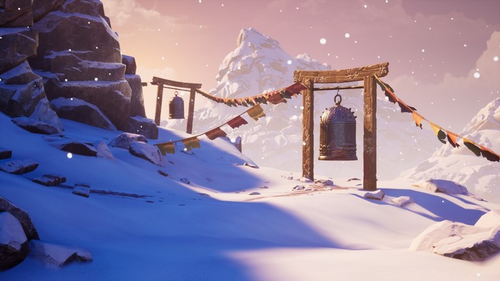 bell, artwork, snow, fantasy art, mountains