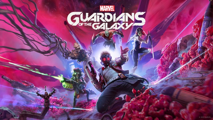 4K, Marvel Comics, Groot, Square Enix, alien planet, Star Lord, Guardians of the Galaxy (Game), 4K, Gamora, Rocket Raccoon, Drax the Destroyer