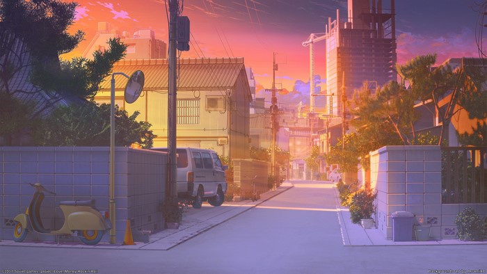 mirror, radio tower, construction site, Arseniy Chebynkin, digital art, trees, car, ArseniXC, cranes (machine), mopeds, minibus, electric line