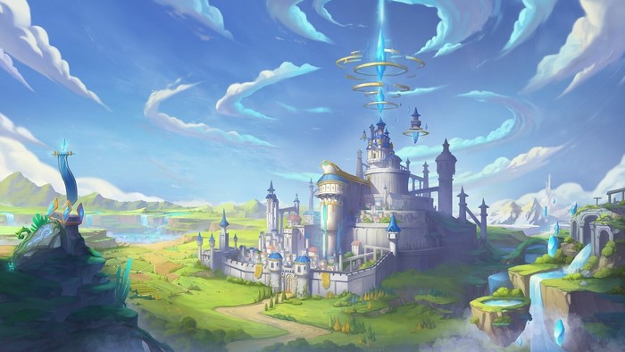 fantasy art, Comic  Z, digital art, crystal, castle, fantasy architecture, landscape, clouds