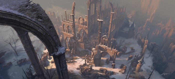 digital art, ruins, landscape, Pengzhen Zhang