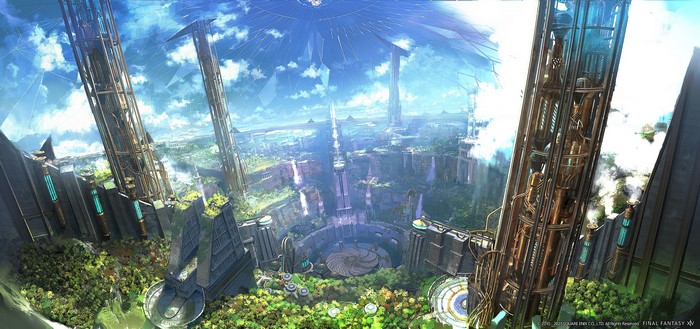 moescape, Final Fantasy XIV: A Realm Reborn, video games, fantasy city, video game art, Square Enix, fantasy architecture