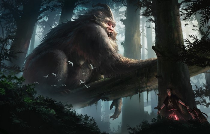 fantasy art, birds, monkey, forest, backpacks, digital art, creature