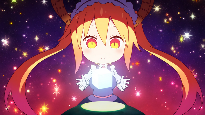 4K, twintails, stars, sugar, Tohru (Kobayashi-san Chi no Maid Dragon), maid, maid outfit, anime girls, chibi, dragon girl, Kobayashi-san Chi no Maid Dragon