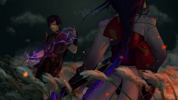 Raiden Shogun and Scaramouche in Genshin Impact