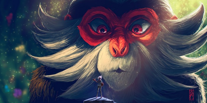 giant, guitar, Kipo, monkey, fantasy art, Gustavo Arteaga, digital art