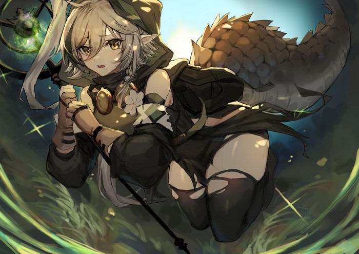 yellow eyes, anime, thighs, Tomimi (Arknights), Arknights, anime girls, blonde
