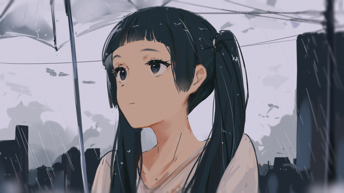 umbrella, anime girls, original characters, brunette, rain, Arttssam