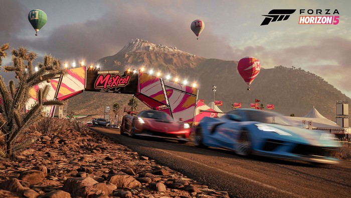 4K, video games, vehicle, Mexico, car, racing, blue cars, red cars, Forza Horizon 5