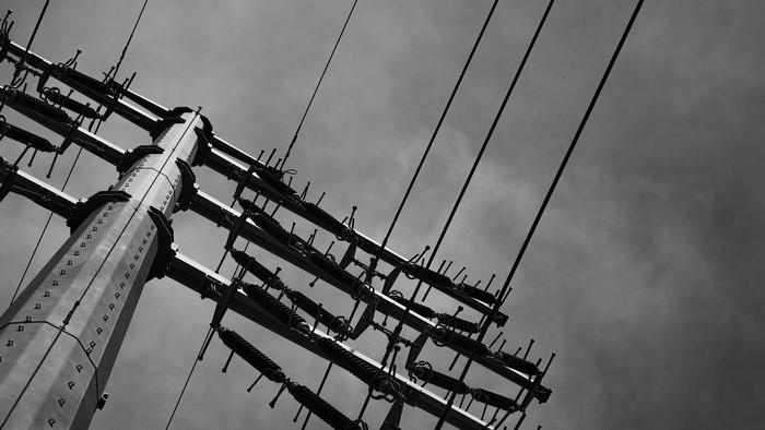 landscape, monochrome, power lines, infrastructure, utility pole